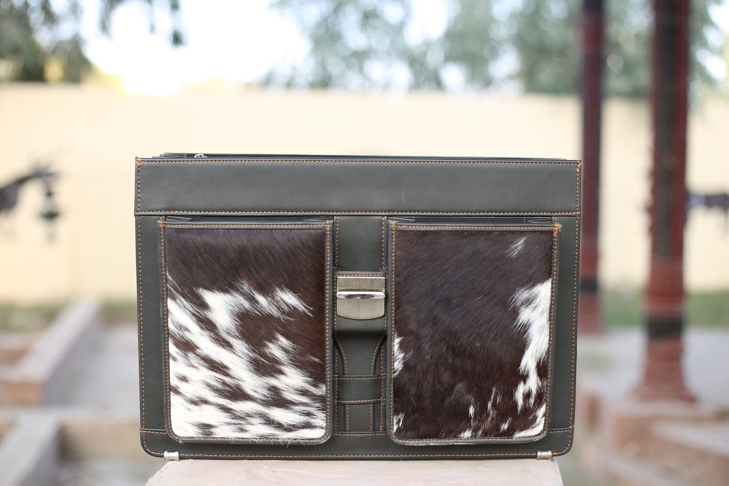 Leather Executive Office File Cowhide Brown & white Pattern