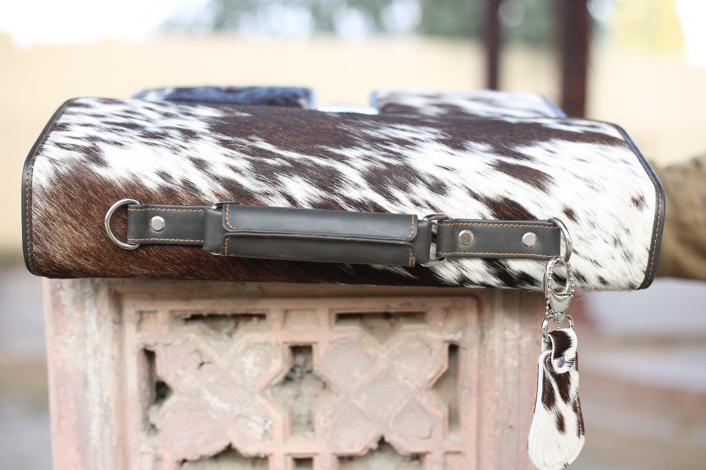 Leather Executive Office File Cowhide Brown & white Pattern